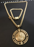 14k Gold Plated 6mm Cuban Link Chain Pendant and Bracelet Set